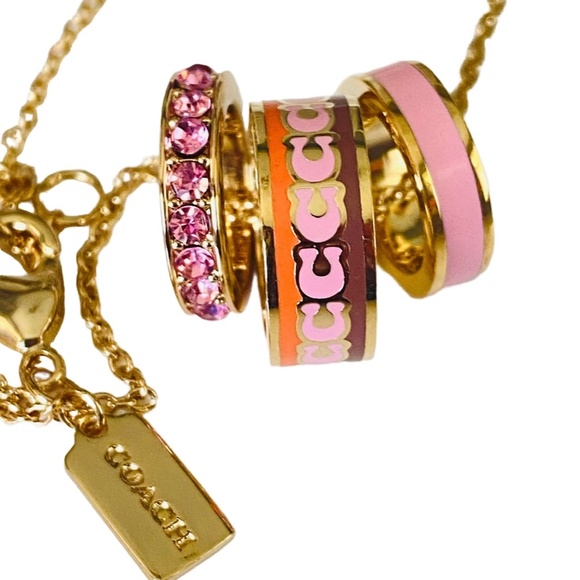 NEW Coach Pink New Goldtone Enamel Crystal Pendant on Card w/Tag & Dust Bag $168 - Picture 3 of 8